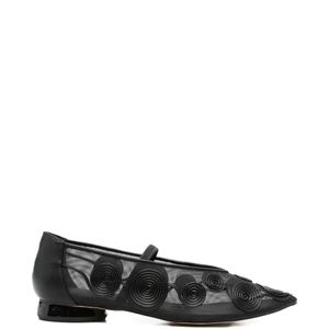 CafeNoir Black Spiral-Appliqué Ballet Flats