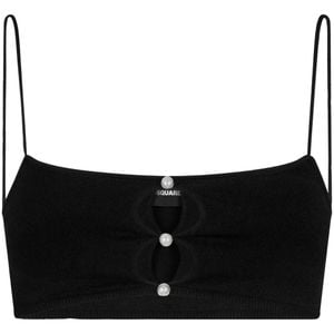 DSquared² Black Fine-Knit Cutout Crop Top