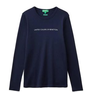 Benetton Blue Logo-Print Long-Sleeve T-Shirt