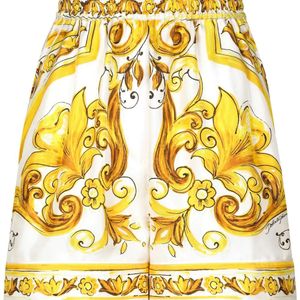 Dolce & Gabbana Yellow Printed Silk Shorts