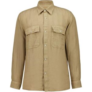 120% Lino Natural Buttoned Flap-Pockets Linen Shirt for men