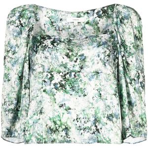 Vince Green Floral-Print Square-Neck Blouse