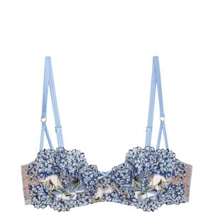 Fleur du Mal Blue Hydrangea Balconette Floral-Embroidered Underwired Bra