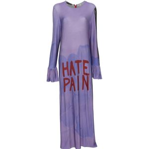 BARBARA BOLOGNA Purple Floral-Print Ruffled-Cuff Maxi Dress