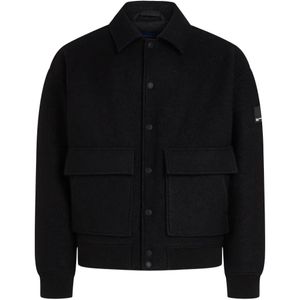 Karl Lagerfeld Black Logo-Patch Bomber Jacket for men