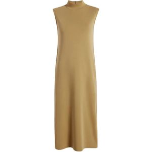 Another Tomorrow Natural Luxe Seamed Mock-Neck Midi Dress