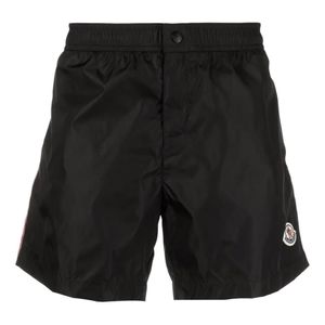 Moncler Black Logo-Patch Side-Stripe Swim Shorts for men