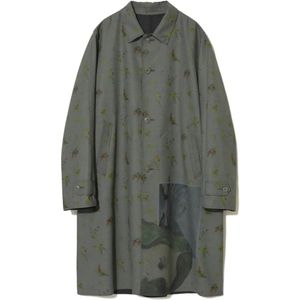 Undercover Grey Floral-Print Graphic-Patch Coat for men