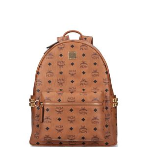 MCM Brown Logo Studded Backpack
