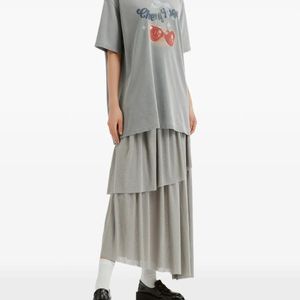 B+ AB White Tiered Asymmetric Midi Skirt
