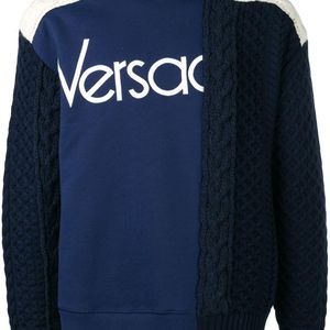 メンズ Versace ニットパネル スウェットシャツ ブルー