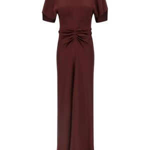 Victoria Beckham Red Ruched Short Sleeve Dress