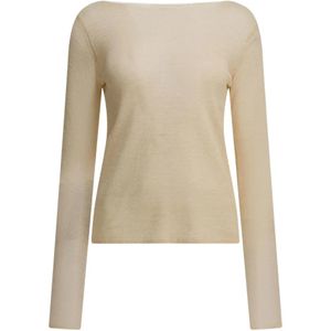 Auralee White Fine-Knit Boat-Neck Sweater