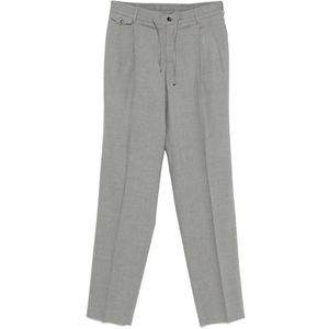 PT Torino Grey Drawstring-Waist Pleated Trousers for men