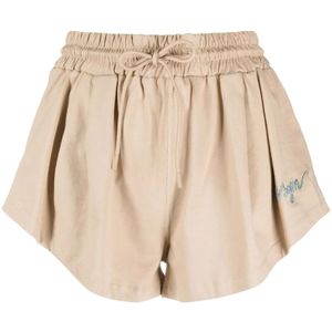 MSGM Natural Embroidered-Logo Cotton Shorts