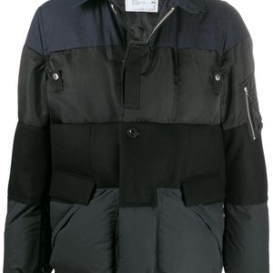 メンズ Sacai カラーブロック パデッドジャケット ブラック