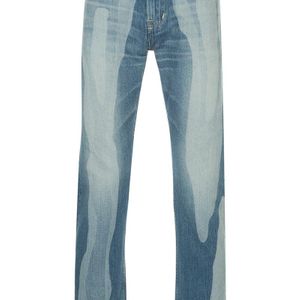 ANREALAGE Blue Bleach Effect Tapered Jeans for men