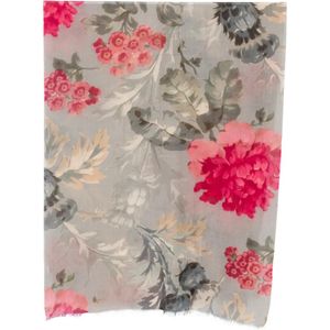 Mouleta Pink Floral-Print Frayed Scarf