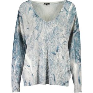 Desigual Blue Abstract-Print V-Neck Sweater