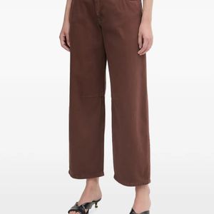 Haveone Brown Seam-Detail Wide-Leg Jeans