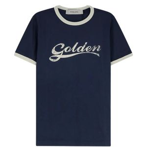 Golden Goose Deluxe Brand Blue Vintage Script Logo Short-Sleeved T-Shirt for men