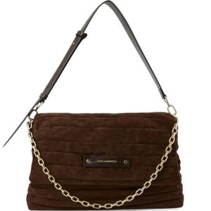 Karl Lagerfeld Brown Medium K/Essential Plie Suede Shoulder Bag