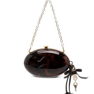 Self-Portrait Black Tortoiseshell-Effect Tassel-Detail Clutch Bag
