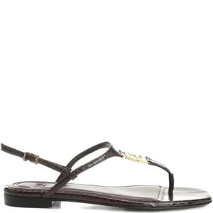 Fendi Brown Fold Logo-Detail Leather Sandals