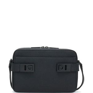Ferragamo Black Gancini-Buckle Leather Shoulder Bag for men