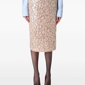 Des Phemmes Natural Crystal-Embellished Sequined Midi Skirt