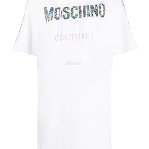 Moschino ロゴパッチ フーデッドドレス ホワイト