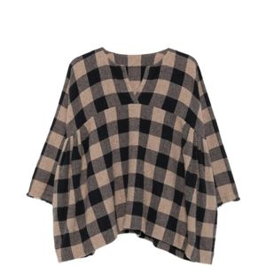 Daniela Gregis Black Check-Pattern V-Neck Top