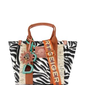 Kurt Geiger White Small Southbank Zebra-Print Tote Bag