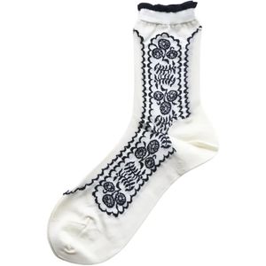 Antipast White Floral-Intarsia Ruffled Socks