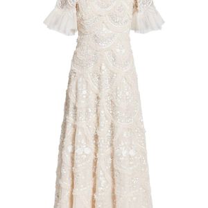 Needle & Thread Natural Lily Bloom Embroidered Gown