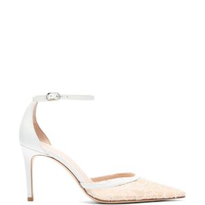Stuart Weitzman White Stuart Power Strap 85 Lace-Mesh Pumps