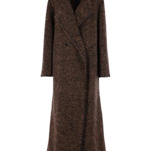 Alberta Ferretti Brown Herringbone Button Coat