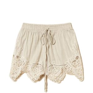 Twinset Natural Lace-Detail Stripe Shorts