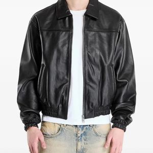 PATTA Black Logo-Patch Leather Bomber Jacket