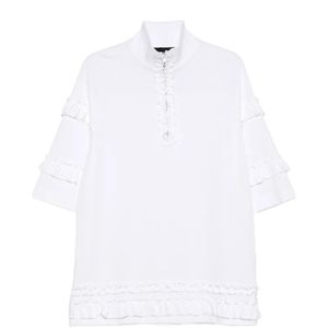 Simone Rocha White Ruffled-Detail Half-Zip T-Shirt for men