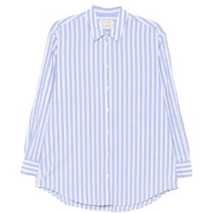 Mc2 Saint Barth Blue Stripe-Print Embroidered-Logo Shirt