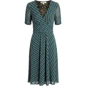 Diane von Furstenberg Green Koren Geometric-Print Ruched Midi Dress