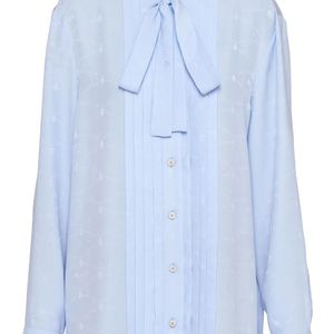 Prada Blue Jacquard Crepe-De-Chine Blouse