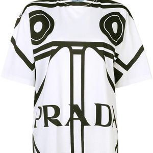 T-shirt oversize con stampa di Prada in Bianco