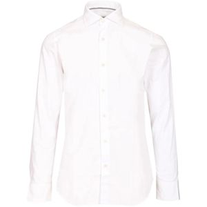 Al Duca D'aosta White Herringbone-Pattern Spread-Collar Shirt for men