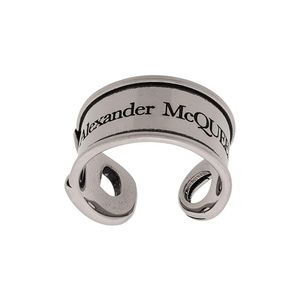 Alexander McQueen Ring mit graviertem Logo in Mettallic für Herren