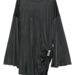 The Attico Grey Asymmetrical Dress With Draped Bell Sleeves