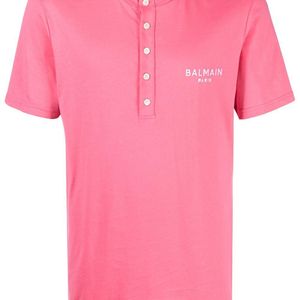 Camiseta con logo bordado Balmain de hombre de color Rosa