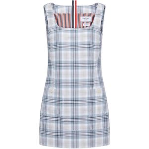 Thom Browne Blue Windowpane Plaid Mini Sack Dress