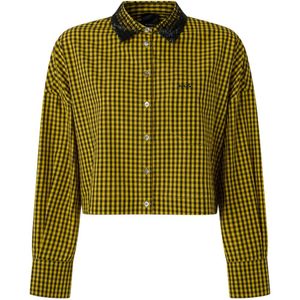 Pinko Green Cropped Check Shirt With Jewel Collar
